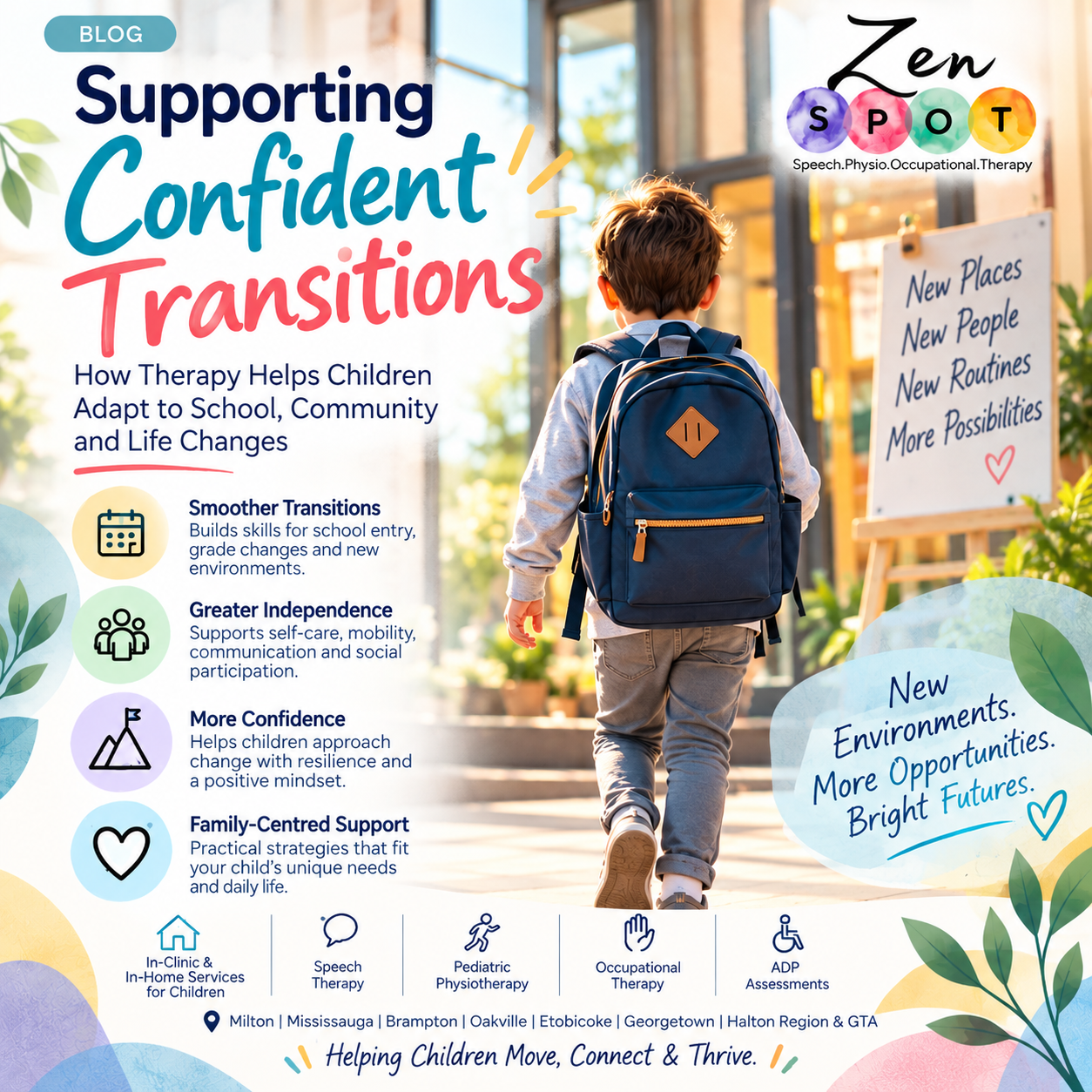 Child transitioning into a new environment with pediatric therapy support